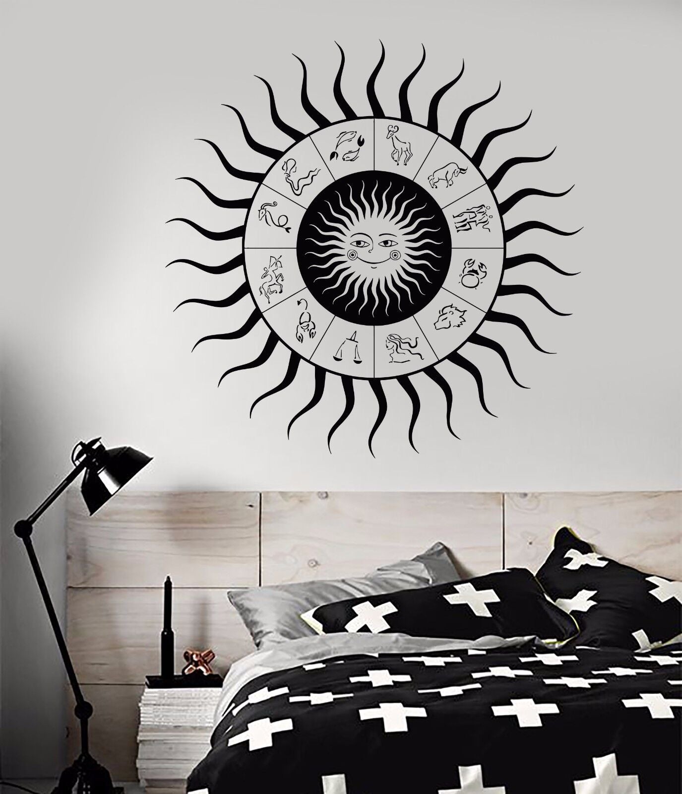 Autocollant mural en vinyle, signes du zodiaque, horoscope, soleil, conception de chambre à coucher (842ig)