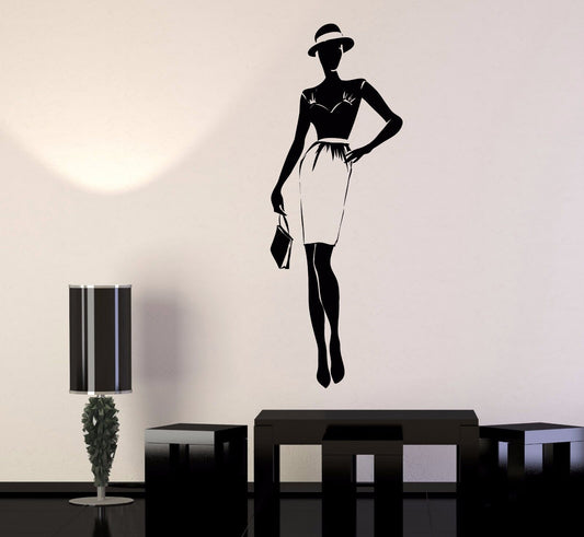 Vinyl Wall Decal Top Model Fashion Hat Beautiful Woman Stickers (848ig)