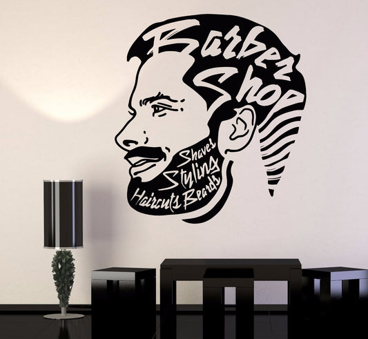 Autocollant mural en vinyle pour salon de coiffure, hipster, barbe, styliste, autocollants (854ig) 