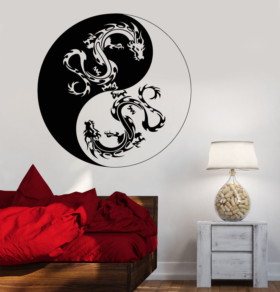 Vinyl-Wandaufkleber, Yin und Yang, Drachen, Buddhismus, Religion, Symbol, Aufkleber (855ig)