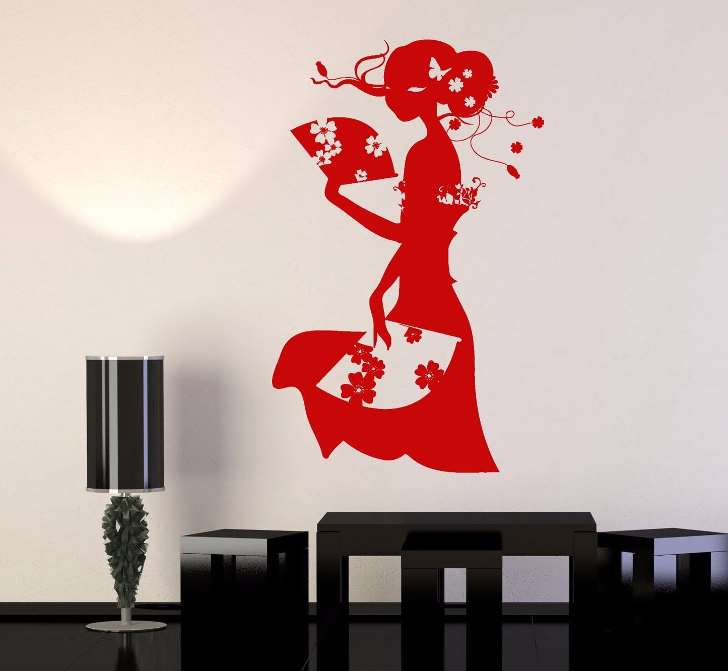 Vinyl Wall Decal Demon Geisha Japanese Woman Fan Stickers (861ig)