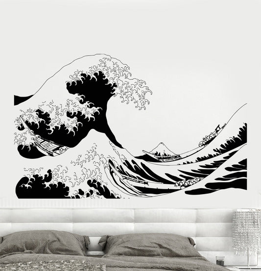 Vinyl Wall Decal Japanese Sailors Boat Sea Waves Island Volcano Stickers (863ig)