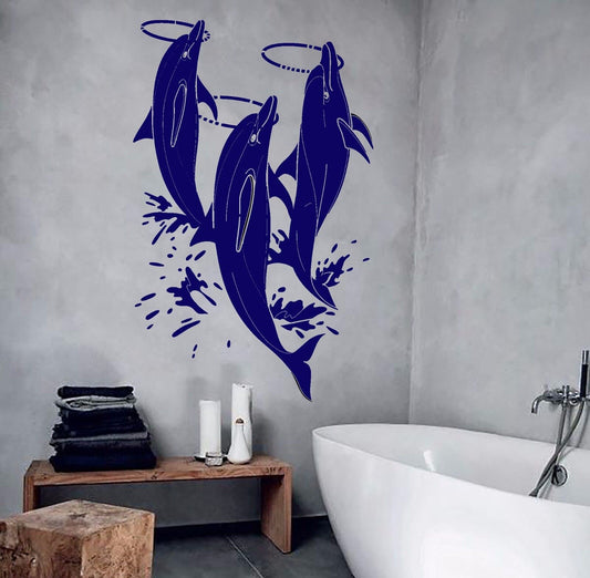 Vinyl Wall Decal Dolphins Show Zoo Water Park Bathroom Design Stickers (881ig)