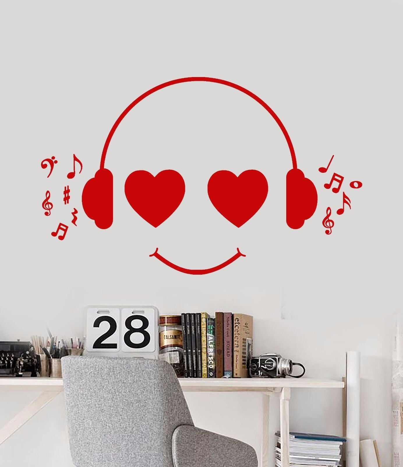 Wandaufkleber „Positive Music Lover“ aus Vinyl, Smiley-Kopfhörer-Aufkleber (891ig)