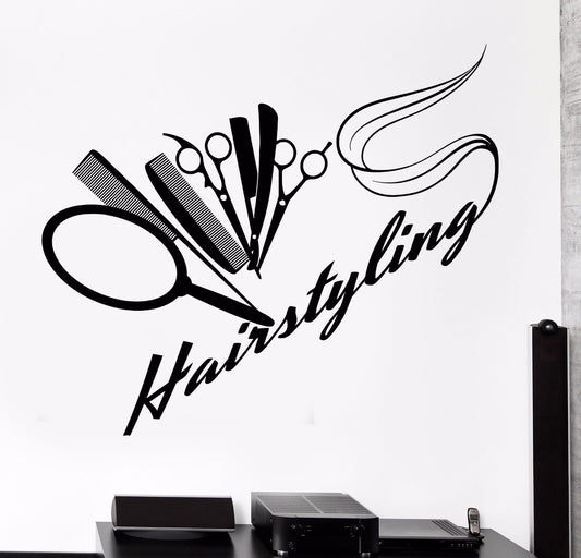 Vinyl Wall Decal Barbershop Hairdressing Salon Hair Stylist Stickers (904ig)