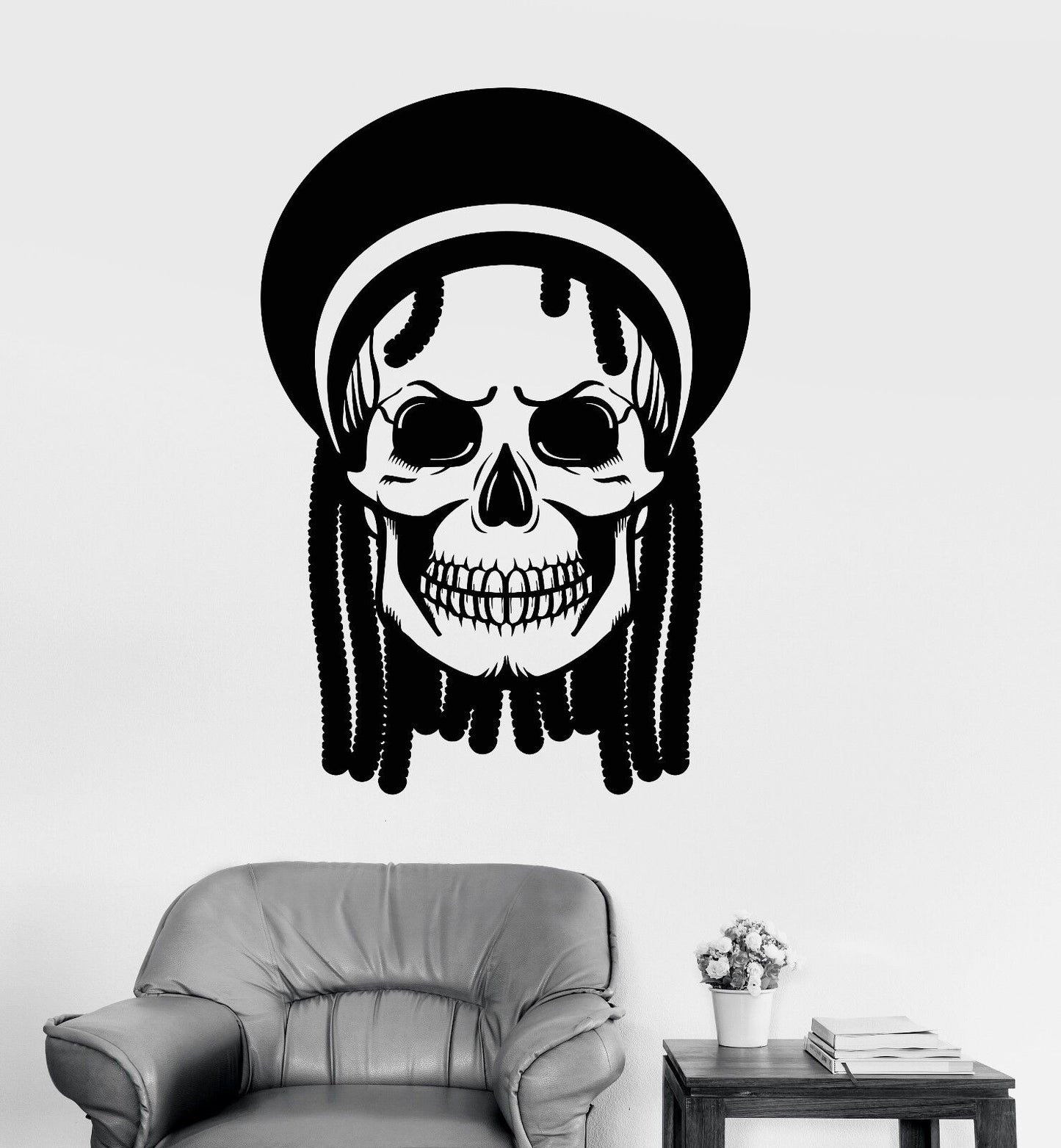 Vinyl Wall Decal Skull Dreadlocks Rastafarian Cannabis Hippie Stickers (911ig)