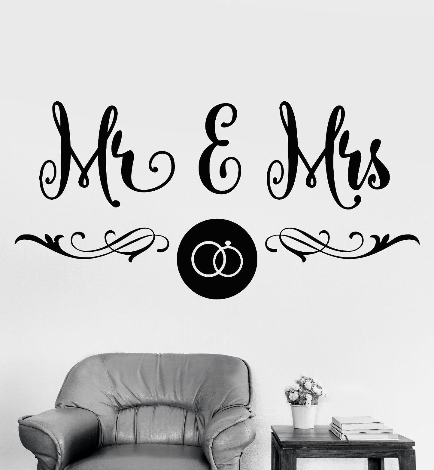 Wandtattoo „Mr Mrs“ aus Vinyl, für Hochzeit, Salon, Boutique, Schlafzimmer, Designaufkleber (930ig)