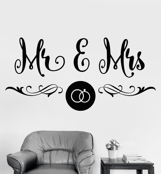 Wandtattoo „Mr Mrs“ aus Vinyl, für Hochzeit, Salon, Boutique, Schlafzimmer, Designaufkleber (930ig)