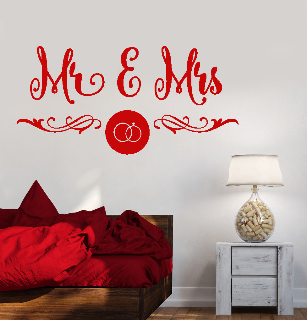 Vinyl Wall Decal Mr Mrs Wedding Salon Boutique Bedroom Design Stickers (930ig)