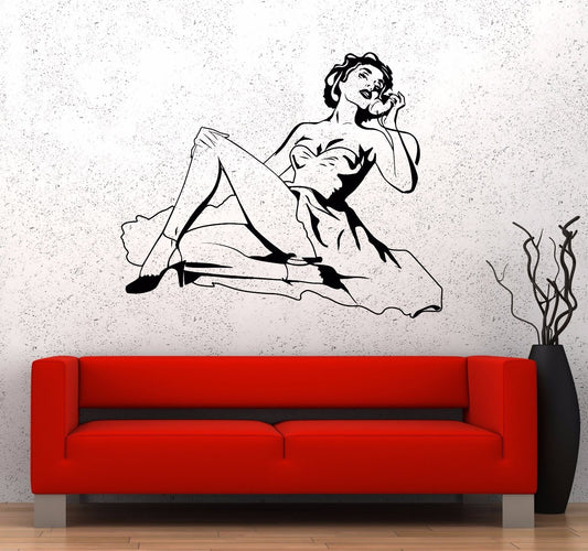 Wandtattoo Pin-Up-Stil, Retro, Frau, Sexy Mädchen, Vinyl, Aufkleber (968ig)