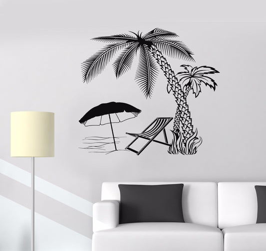 Autocollant mural en vinyle style palmier plage, autocollants pour chaise longue, île d'arbre (1000ig)