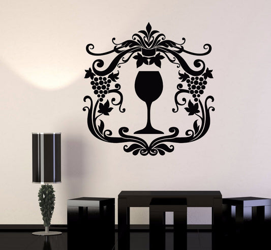 Vinyl Wall Decal Wine Glass Alcohol Drink Grape Kitchen Design Stickers (1003ig)