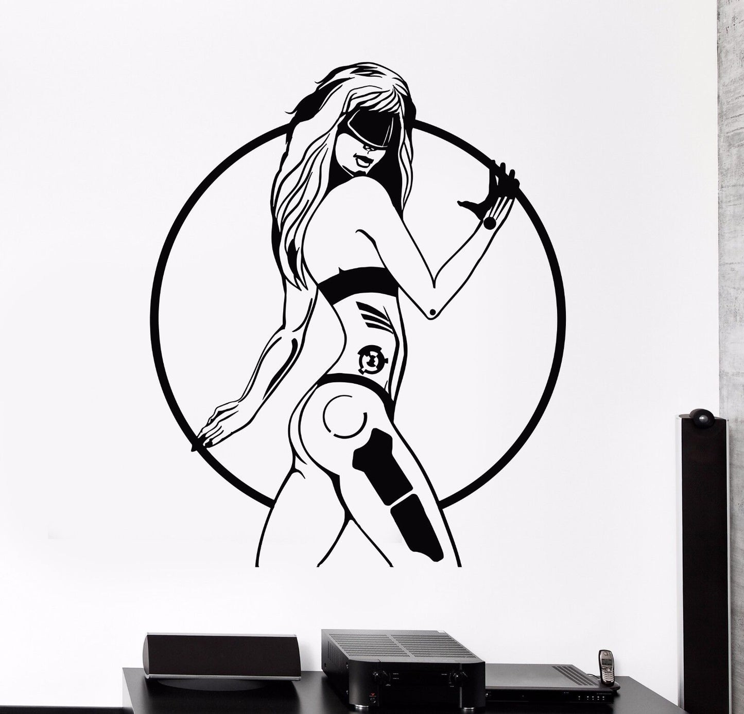 Autocollant mural en vinyle Robot fille Gamer jeu vidéo mécanique femme autocollants (1016ig)