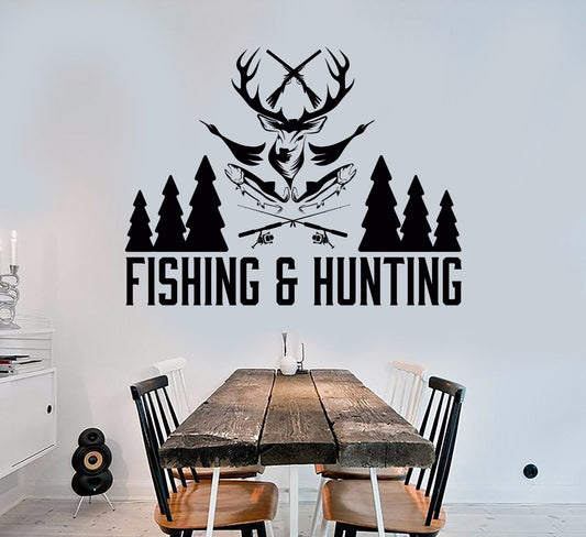 Autocollant mural en vinyle pour magasin de pêche et de chasse, autocollants de pêcheur chasseur (1029ig)