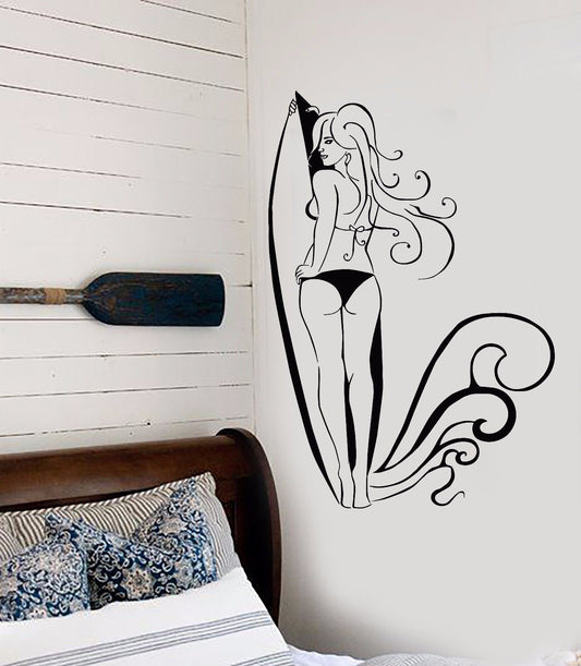 Vinyl Wall Decal Surfing Surfer Girl Water Extreme Sports Stickers (1039ig)