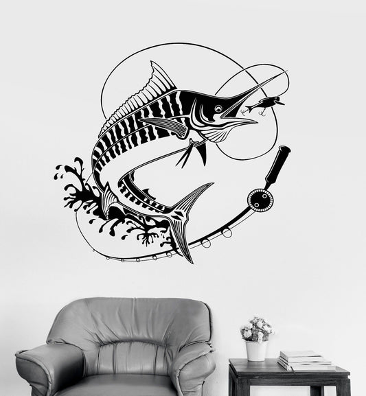 Vinyl Wall Decal Fishing Rod Fish Fisherman Club Hobbies Stickers (1054ig)