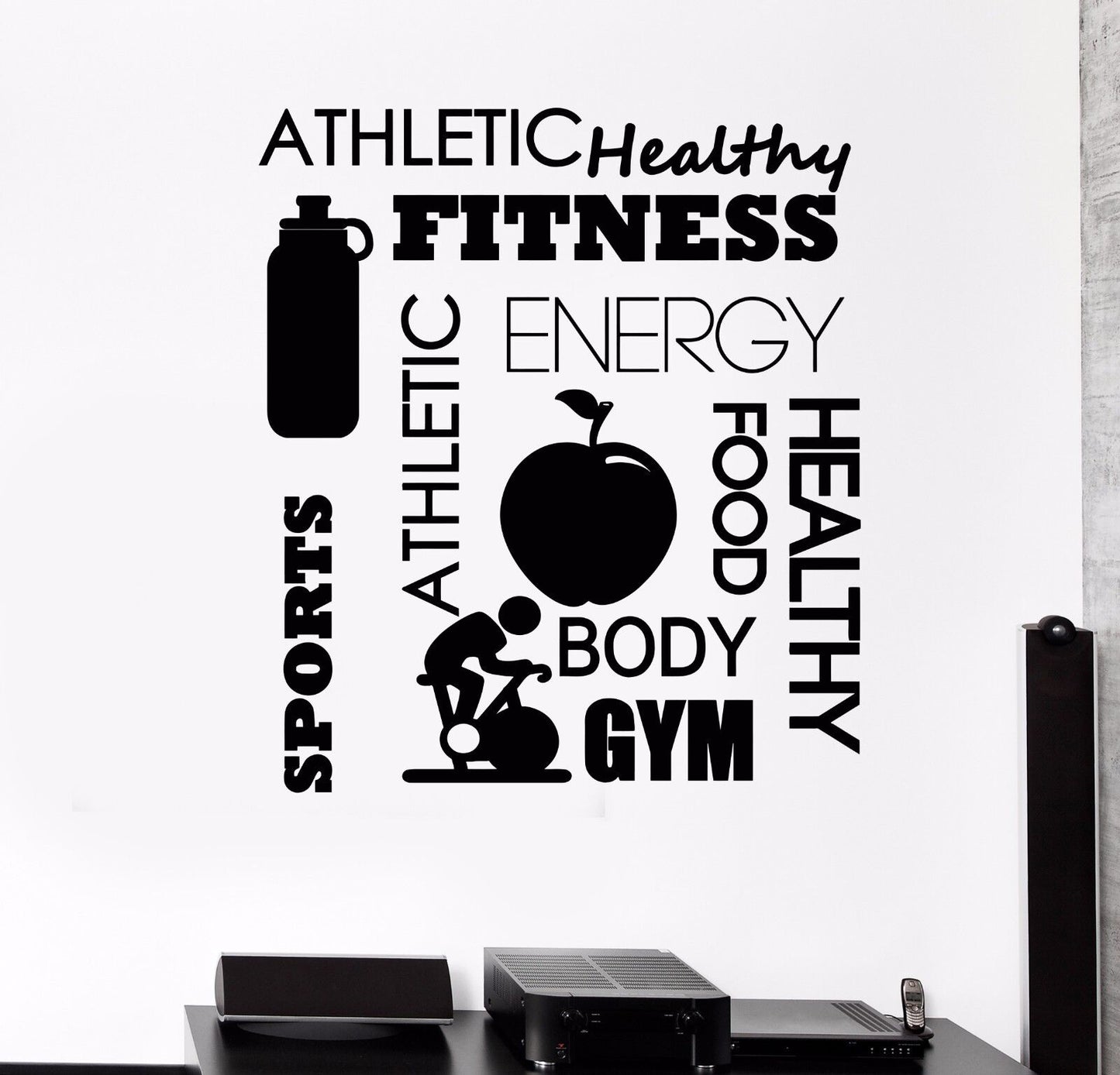 Wandaufkleber mit Aufschrift „Healthy Lifestyle Sport Fitness“, Vinyl, (1055ig)