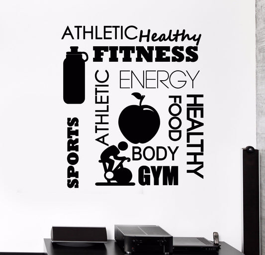 Autocollant mural en vinyle, style de vie sain, Sport, Fitness, mots (1055ig)