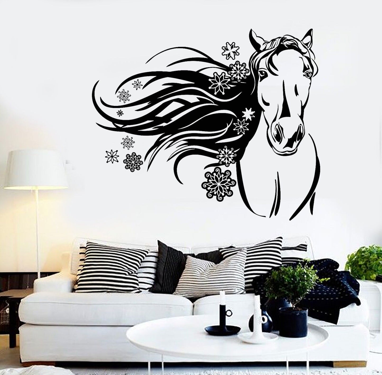 Wandtattoo Pferd, Tier, Schneeflocken, Reiten, Vinyl, Aufkleber (1057ig)