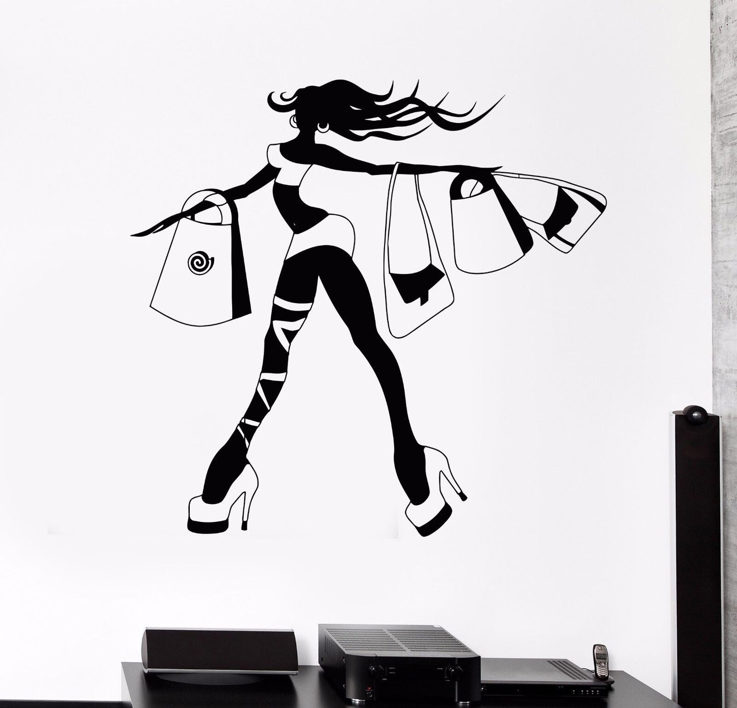 Vinyl Wall Decal Shopping Shopaholic Woman Shops Fashion Girl Stickers (1058ig)