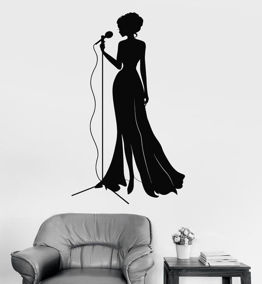 Vinyl Wall Decal Jazz Singer Woman Microphone Lady Live Music Stickers (1063ig)