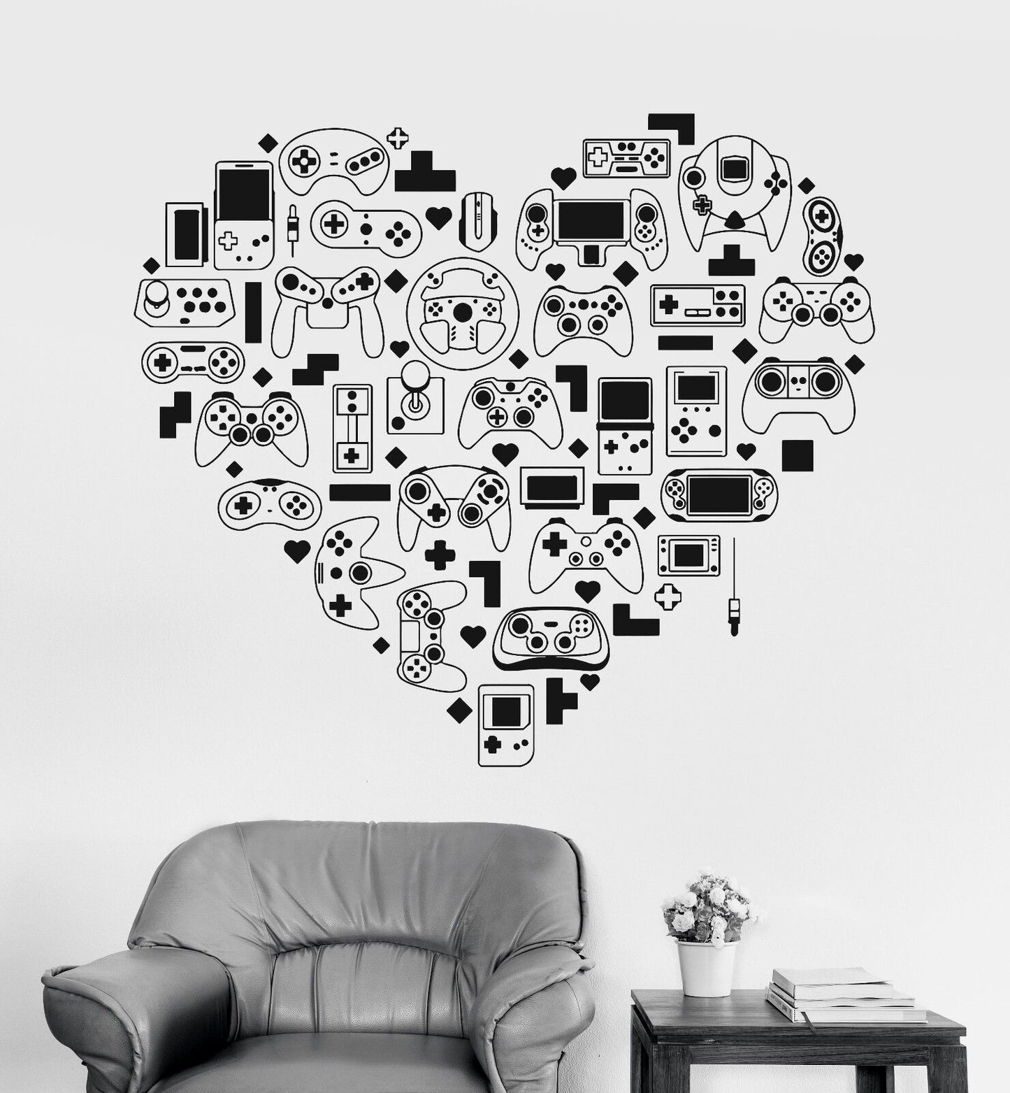 Vinyl Wall Decal Video Game Console Gamer Heart Joystick Stickers (1068ig)