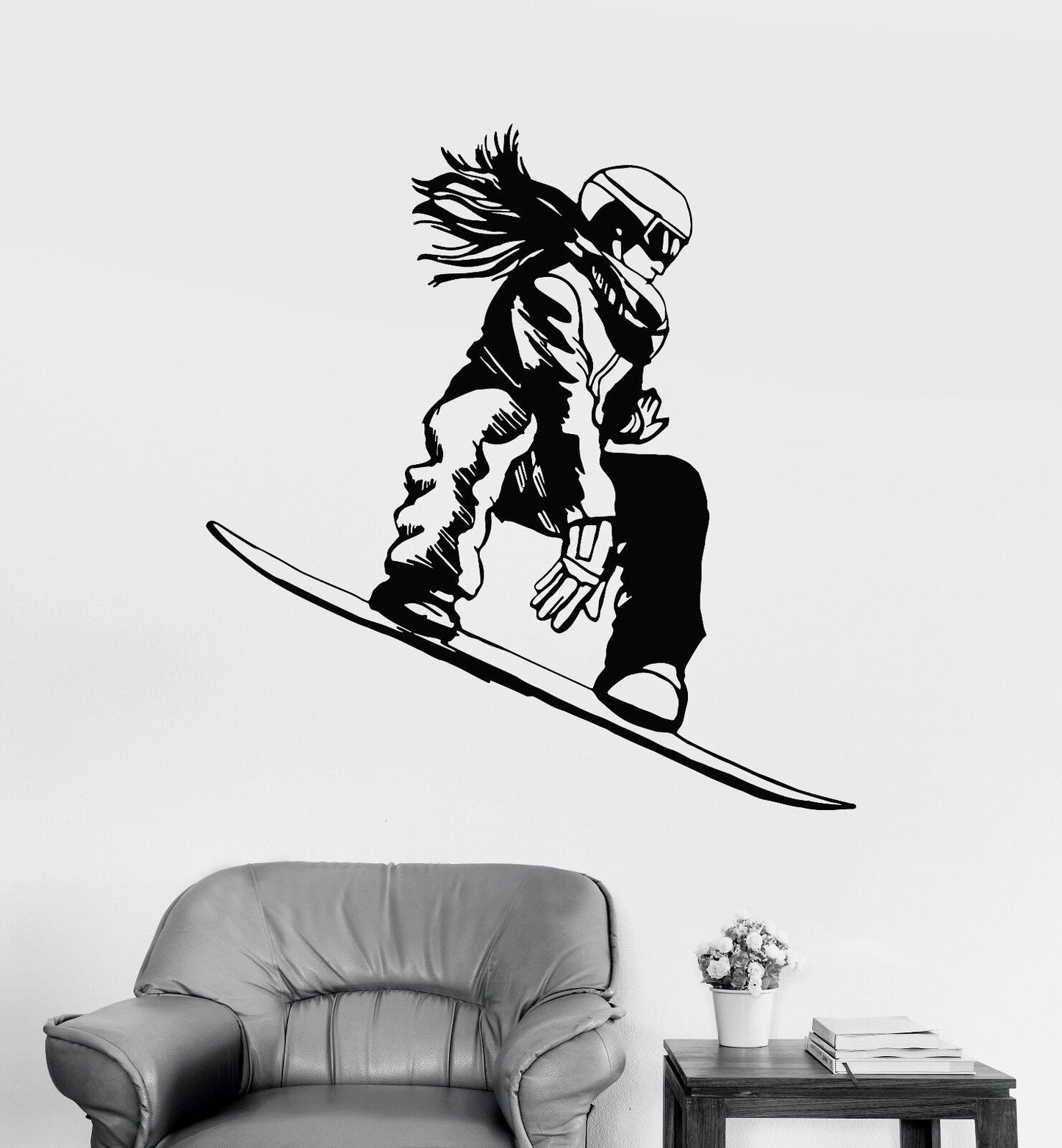 Autocollant mural en vinyle Snowboarder Girl Snowboard Extreme Sport Stickers (1079ig)