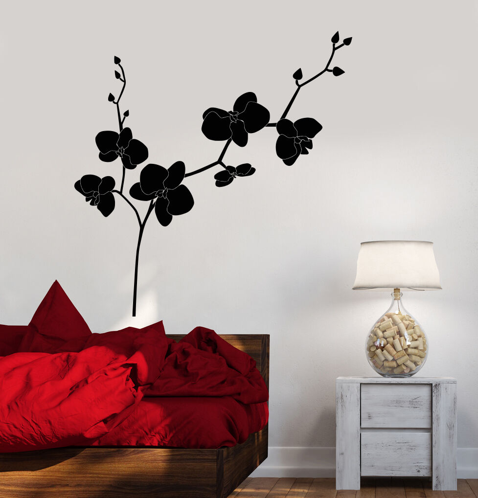 Autocollant mural en vinyle pour magasin de fleurs d'orchidées, autocollants de conception florale pour chambre à coucher (1080ig)