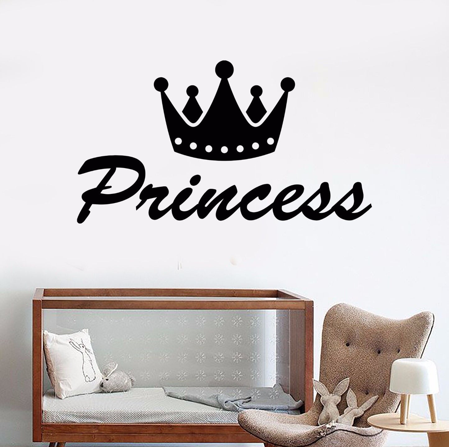 Vinyl Wall Decal Princess Word Crown Nursery Decor Girls Rooms Stickers (1101ig)