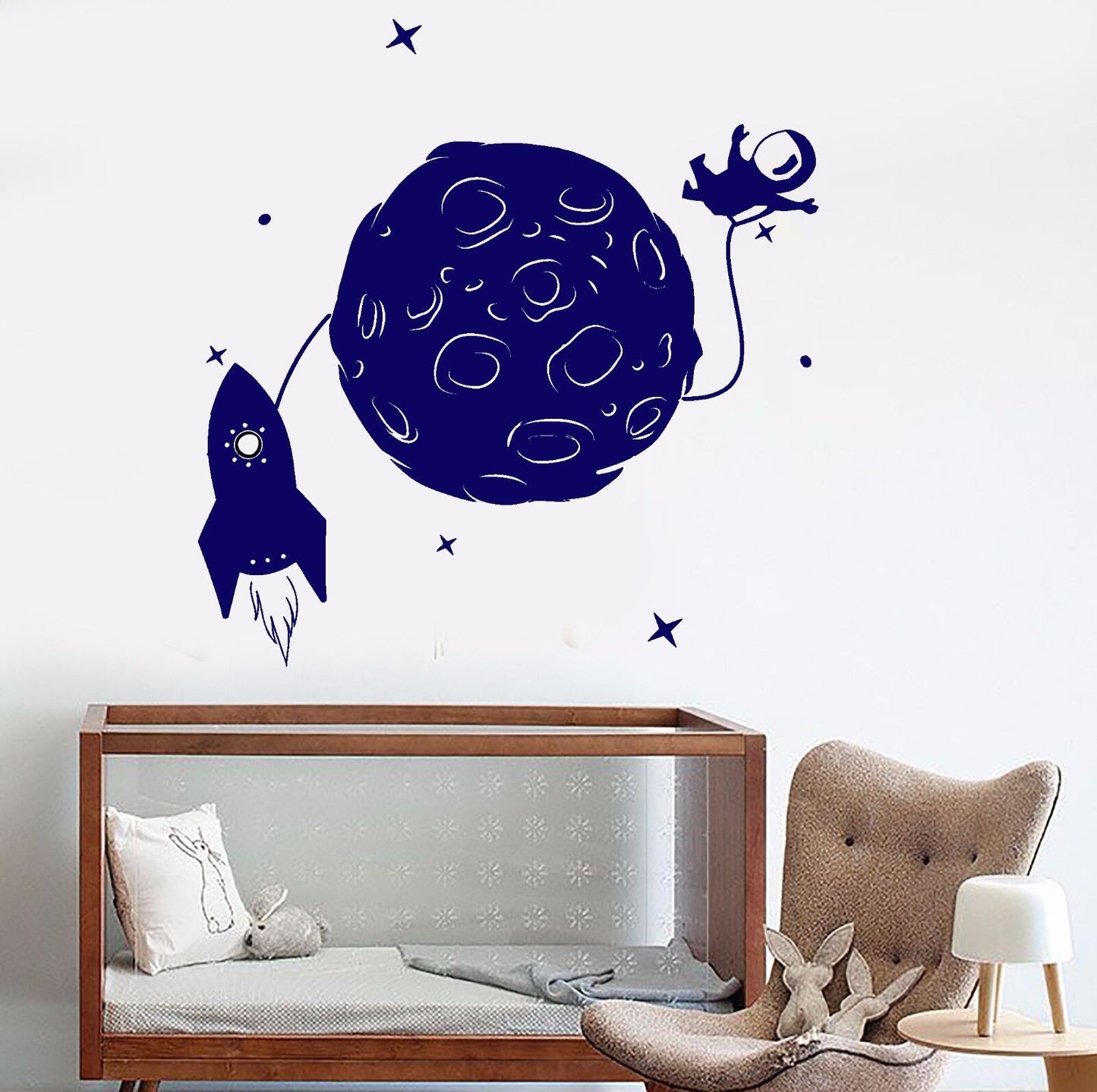 Vinyl Wall Decal Space Rocket Astronaut Moon Stars Stickers (1106ig)