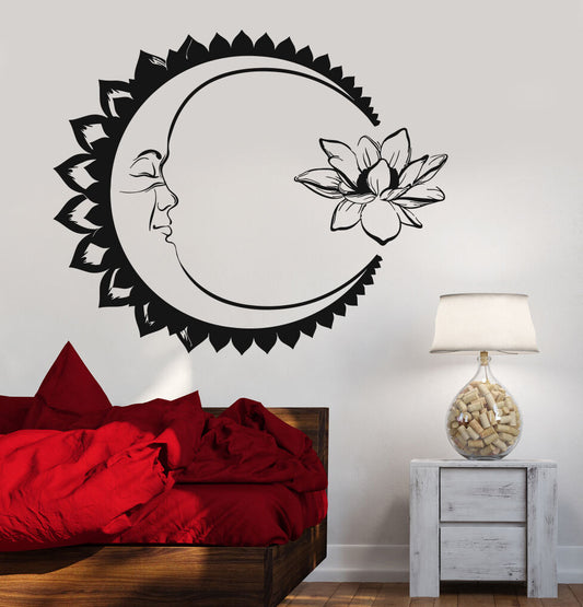 Vinyl Wall Decal Moon Lotus Flower Meditation Yoga Stickers (1118ig)