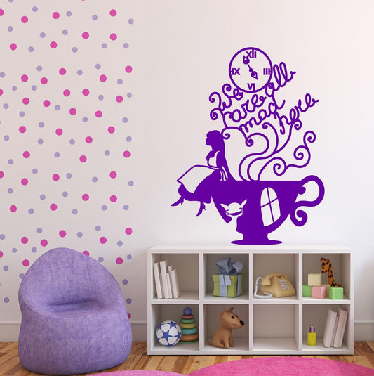 Vinyl Wall Sticker Alica and Cheshire Cat in Wonderland illustration (n676)