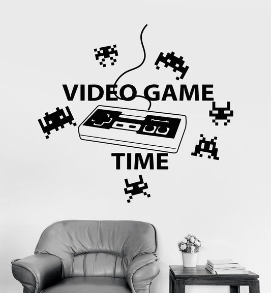 Vinyl Wall Decal Video Game Time Gamer Joystick Words Teen Room Stickers 1132ig