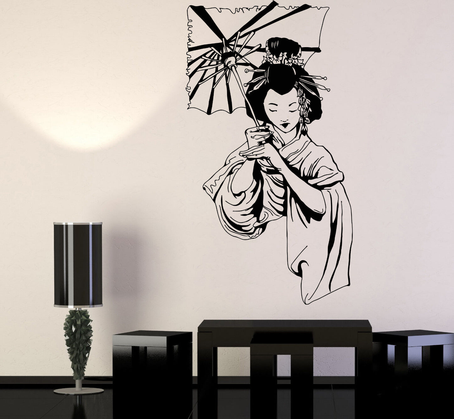 Wandtattoo Geisha, japanisches Mädchen, Regenschirm, asiatischer Stil, Vinyl, Aufkleber (1187ig)