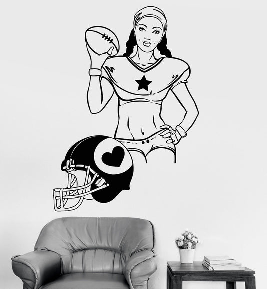 Vinyl Wall Decal Women's American Football Sports Girl Helmet Stickers (1190ig)