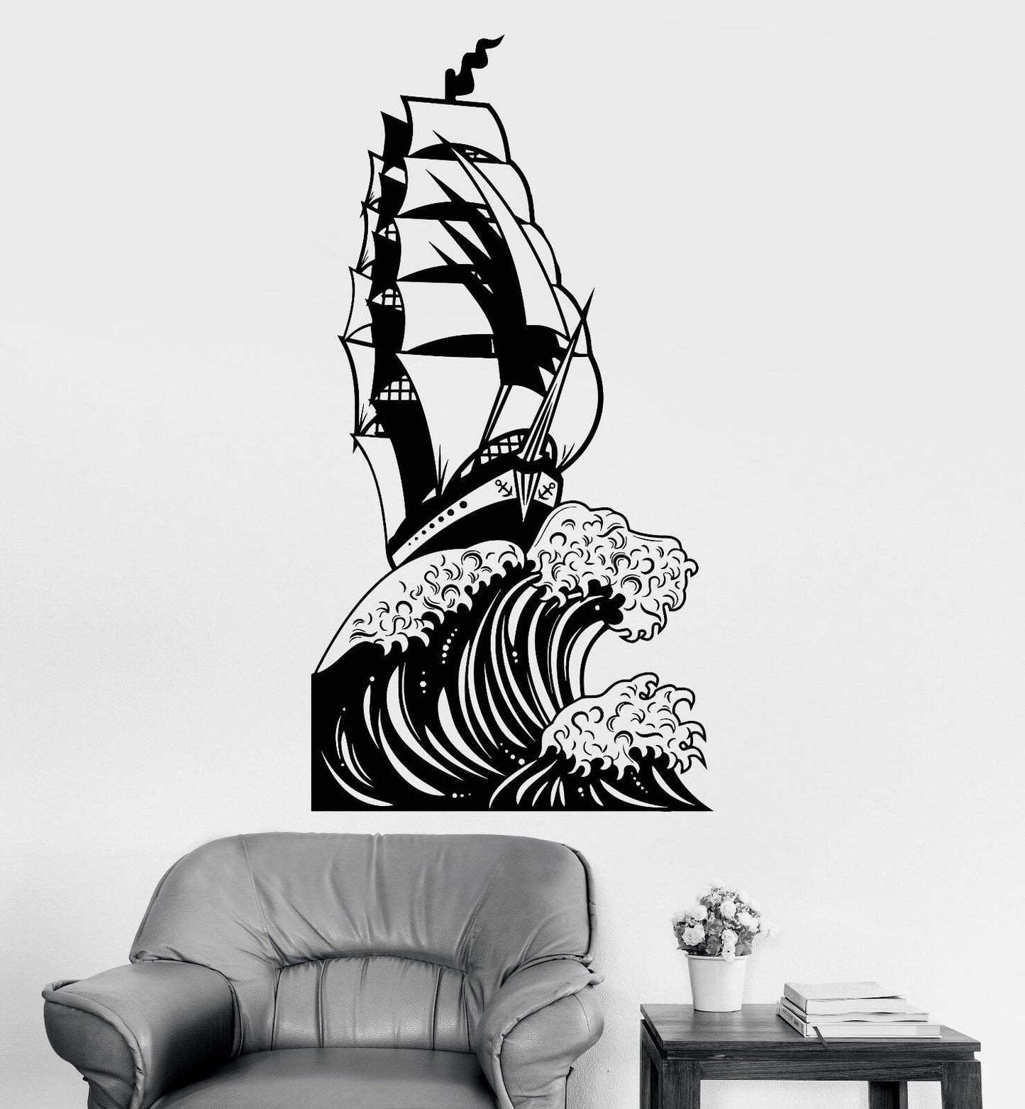 Autocollant mural en vinyle pour bateau, mer, océan, grande vague, marin, paysage, autocollants (1192ig)