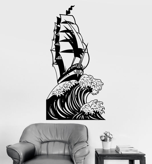 Vinyl Wall Decal Ship Sea Ocean Big Wave Sailor Landscape Stickers (1192ig)