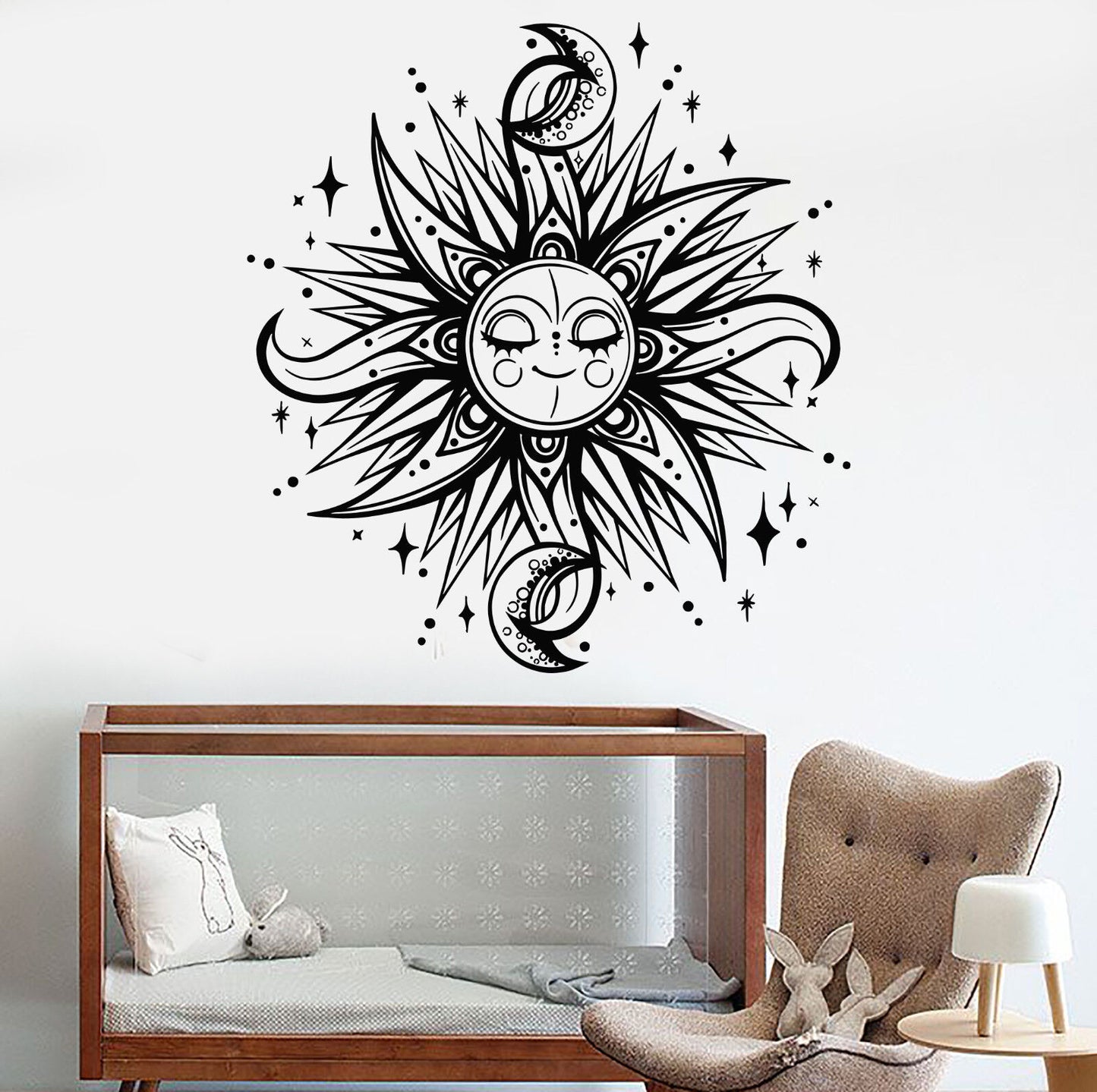 Autocollant mural en vinyle, soleil, lune, étoiles, rêve, décoration de chambre d'enfant (1195ig)