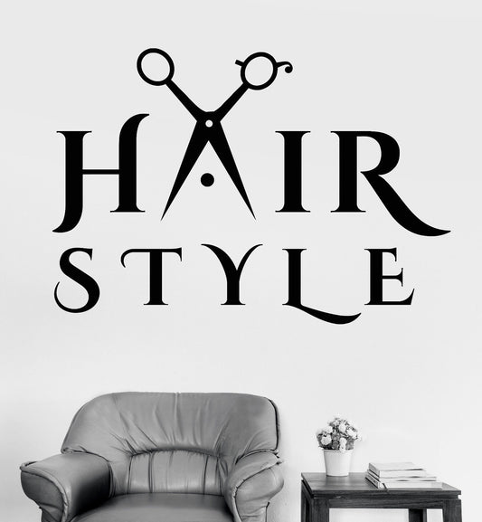 Vinyl Wall Decal Hair Style Salon Hairdresser's Sign Scissors Stickers (1203ig)