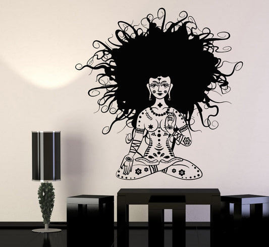 Vinyl Wall Decal Meditation Yoga Girl Woman Lotus Pose Chakra Stickers (1208ig)