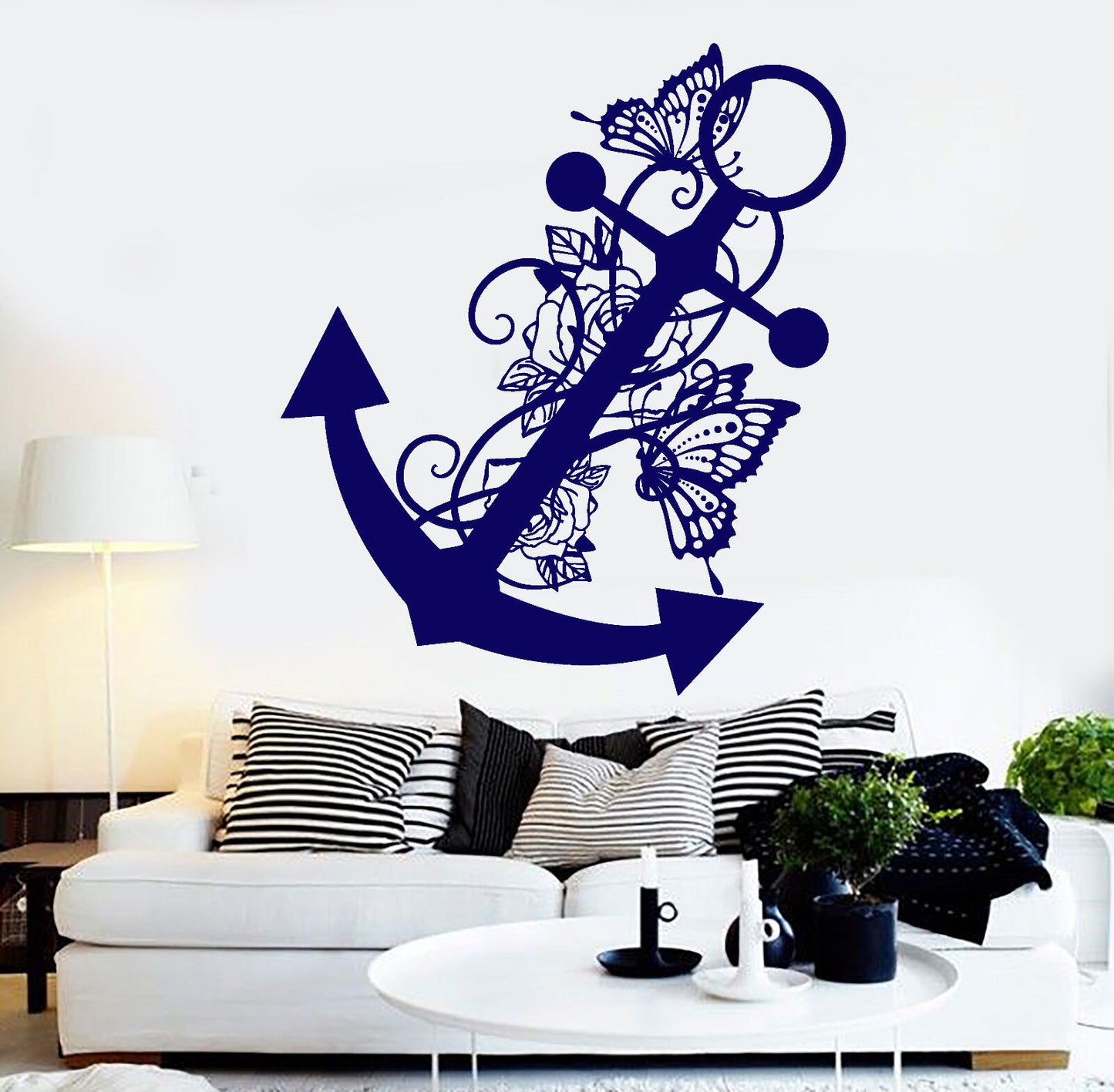 Vinyl Wall Decal Anchor Butterflies Ocean Sea Style Art Decor Stickers (1217ig)