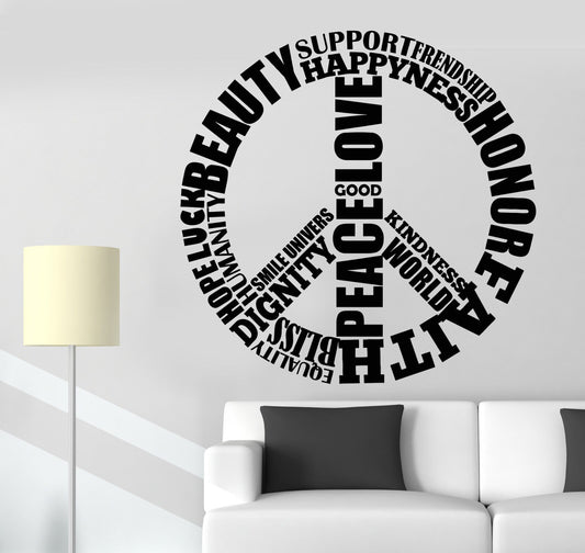 Autocollant mural en vinyle symbole de paix amour hippie bonheur mots autocollants (1219ig)