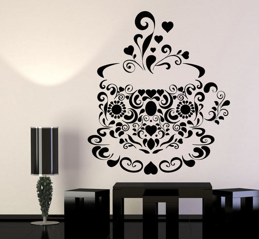 Vinyl Wall Decal Tea Coffee Cup Patterns Kitchen Design Stickers (1235ig)