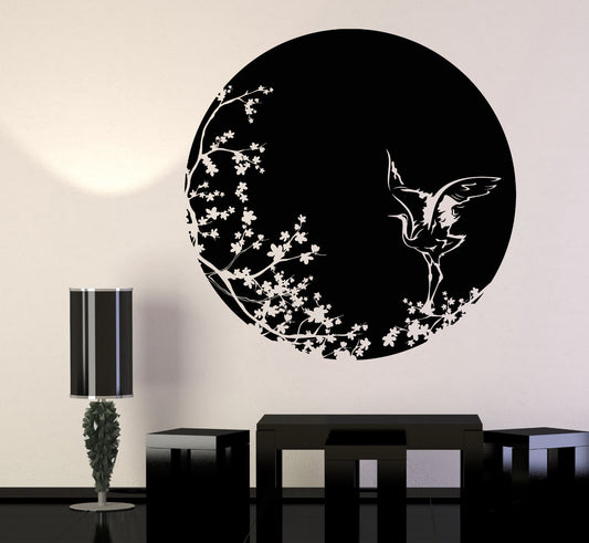 Vinyl Wall Decal Sakura Tree Branch Heron Art Asian Style Bird Stickers (1241ig)