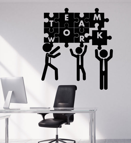 Vinyl Wall Decal Teamwork Office Worker Puzzles Job Stickers (1252ig)