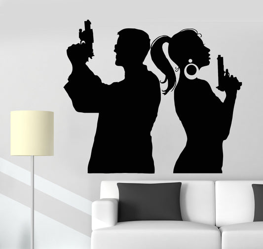 Vinyl Wall Decal Spies Agents Man Woman Gun Detective Novel Stickers (1254ig)