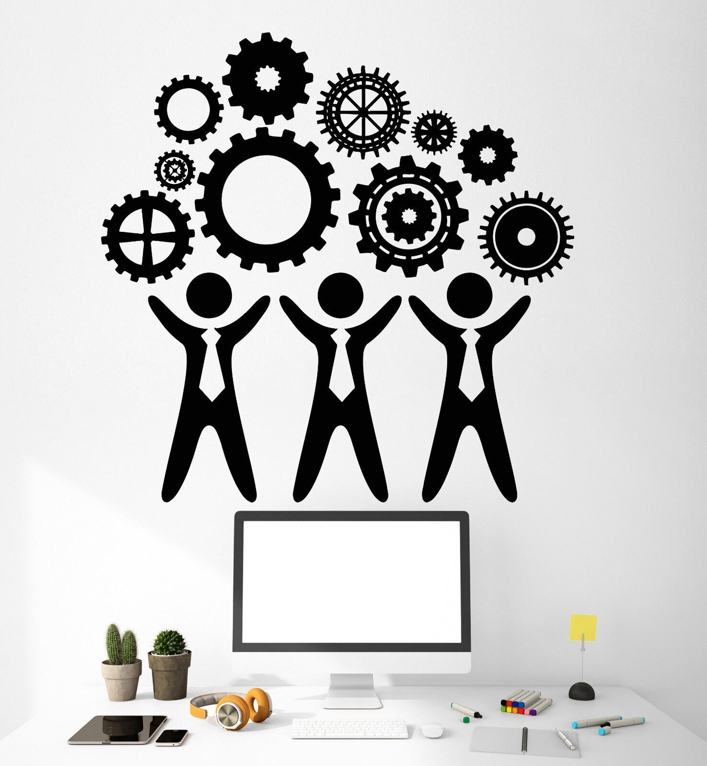 Vinyl Wall Decal Teamwork Office Decor Worker Gears Stickers (1256ig)