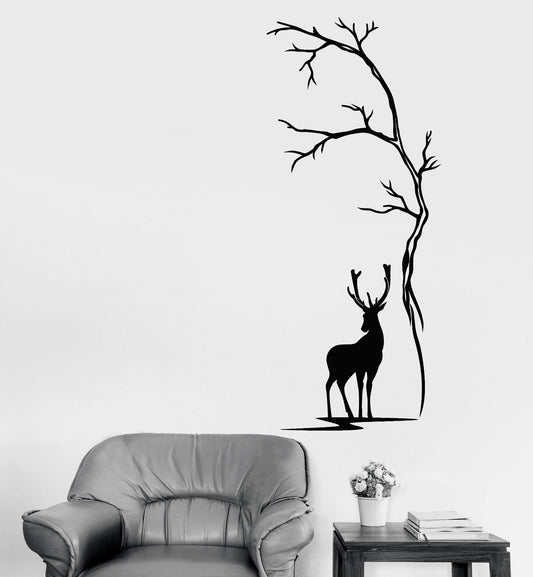 Autocollant mural en vinyle, magnifique arbre de cerf, autocollants de chasse naturels (1260ig)