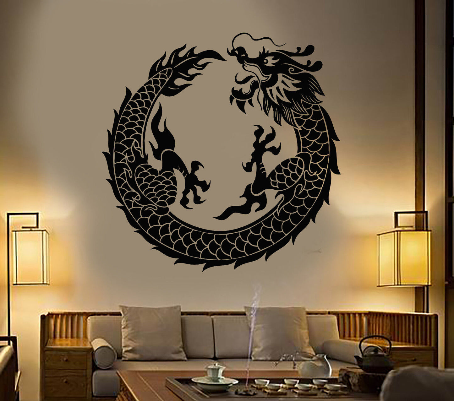 Vinyl Wall Decal Asian Chinese Dragon Circle Fantasy Japanese Stickers (1279ig)