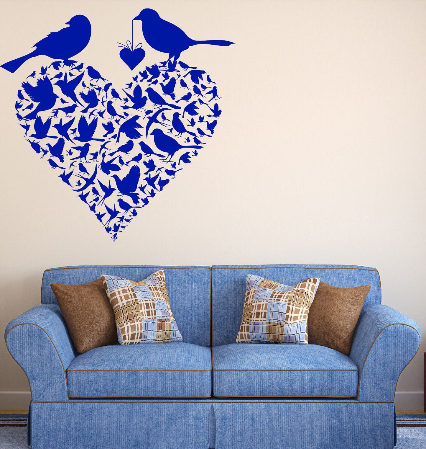 Vinyle autocollant mural Couple oiseaux forme de coeur printemps amour décor (n744)